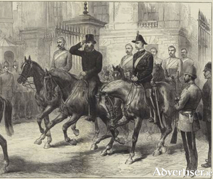 Earl Spencer, Lord Lieutenant of Ireland, leaving Dublin castle with his escort  (Illustrated  London News). Despite new evidence he refused to re-open the Maamtrasna murders case. 
