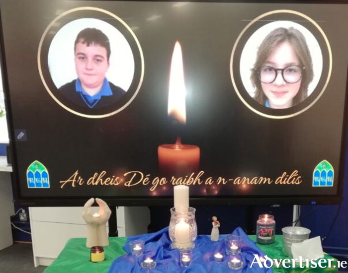 A tribute to Lukas Joyce and Kirsty Bohan in their school, Presentation College Headford. 