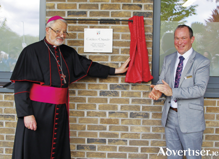 Most Rev Kevin Doran (Bishop of Elphin) officially opens Colaiste Chiarain with principal Brendan Waldron. Photograph by Ashley Cahill Images