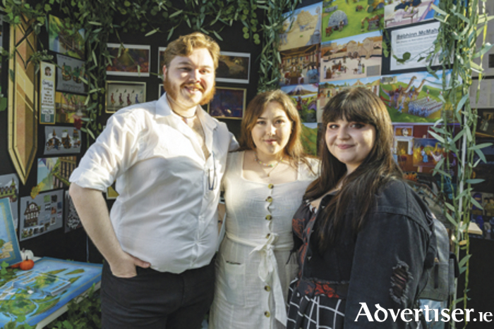 Fourth year BA (Hons) in Animation and Illustration students, Gavin Heart, Kirstie Maher and Bébhinn McMahon, pictured at the launch of the 2023 TUS Graduate Showcase in Athlone. Photo: Nathan Cafolla.