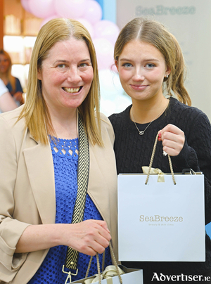 Niamh Nolan and Ailbhe Madden, Derrydonnell at the opening of the new SeaBreeze Beauty Advanced Skincare Clinic at Oranmore Town Centre on Friday. Photo:- Mike Shaughnessy