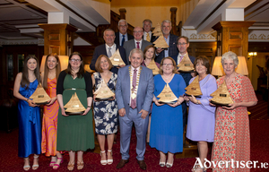 Community groups from across County Galway gathered on Saturday, 27 May at the Meadowcourt Hotel in Loughrea for the Cathaoirleach?s Community Awards 2023. Pictured L-R Front row: Eabha N? Neachtain and Caitriona N? Raifeartaigh (Ceoltoir? Oga Cois Fharraige), Pauline Connolly (Milltown Heritage Group), Mair?ad Seery (CURVE Esker), Cathaoirleach Michael &quot;Moegie&quot; Maher, Emma Laffey (An Bhean Ghl?ine), Helen McDonagh (Tuam Women?s Shed) and Karen O&#039;Neill (Gort River Walk); Middle: Sean Beirne (Creggs Rural Development), Maura Holohan (Abbey Community Development Association) and Coman Keaveny (Glenamaddy Theatre Festival); Back : Vincent Lyons (Chair of Galway County PPN), Liam Conneally (Chief Executive of Galway County Council), Donal Connolly (Aleen Cust Memorial Society) and Ignatius Egan (East Corrib Alliance). Photograph Murtography.Community groups from across County Galway gathered on Saturday, 27 May at the Meadow Court Hotel in Loughrea for the Cathaoirleach&rsquo;s Community Awards 2023. Pictured L-R Front row: Eabha N&iacute; Neachtain and Caitriona N&iacute; Raifeartaigh (Ceoltoir&iacute; Oga Cois Fharraige), Pauline Connolly (Milltown Heritage Group), Mair&eacute;ad Seery (CURVE Esker), Cathaoirleach Michael &quot;Moegie&quot; Maher, Emma Laffey (An Bhean Ghl&uacute;ine), Helen McDonagh (Tuam Women&rsquo;s Shed) and Karen O&#039;Neill (Gort River Walk); Middle: Sean Beirne (Creggs Rural Development), Maura Holohan (Abbey Community Development Association) and Coman Keaveny (Glenamaddy Theatre Festival); Back : Vincent Lyons (Chair of Galway County PPN), Liam Conneally (Chief Executive of Galway County Council), Donal Connolly (Aleen Cust Memorial Society) and Ignatius Egan (East Corrib Alliance). Photograph Murtography.