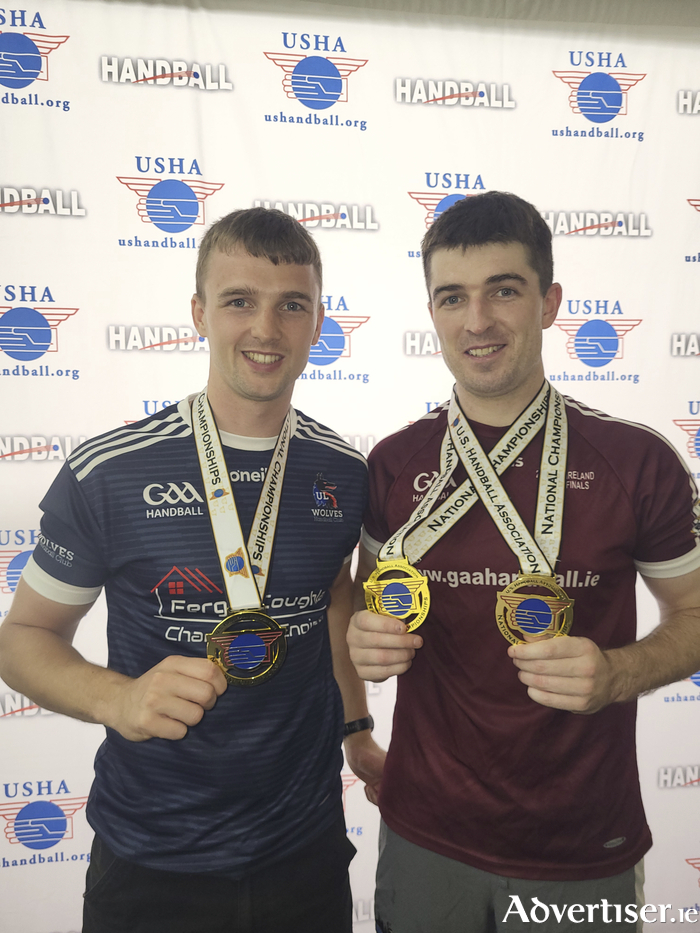 Moycullen's winning pair: Martin Mulkerrins (right) is the new world handball champion after finishing runner up on five occasions, while younger brother Darragh won the USHA Nationals Division C title.