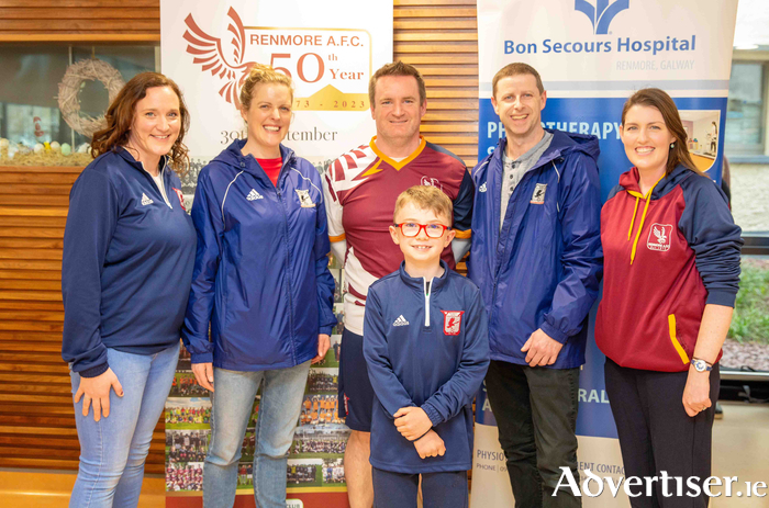 Pictured launching the World Cup Fundraiser for U8 - U10 are Renmore AFC Academy coache Sinead Murray, Ger Bogan, Neil Griffen, Will Walsh and Joanne O Toole, and academy player Logan Walsh.