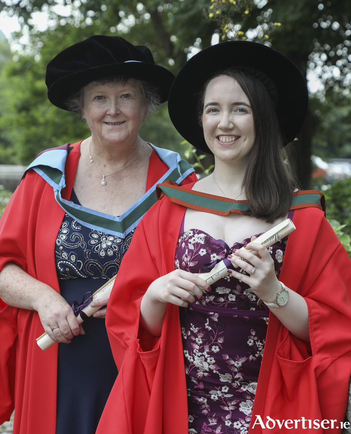 Pictured at the University of Galway’s summer graduation are mother and daughter scholars Róisín and Aoife Hill who both received prestigious Irish Research Council awards to undertake their PhD research degrees. 
Photo Credit: University of Galway/Aengus McMahon