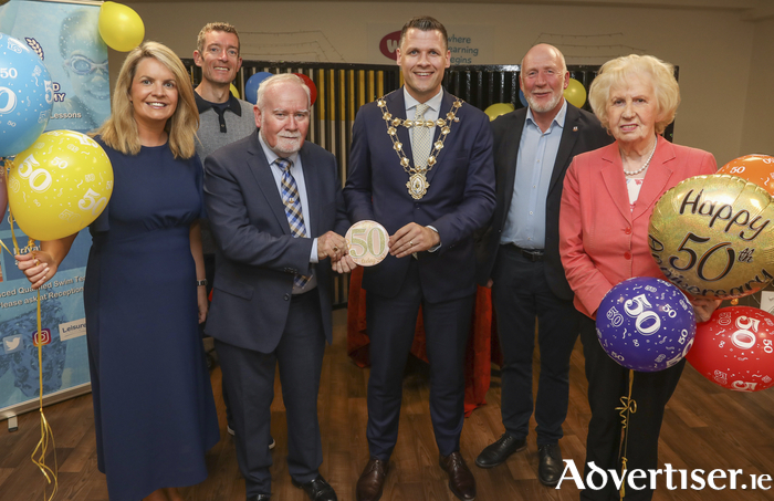 Pictured an event to celebrate 50 years since the opening of Leisureland in Salthill were Galway City councillors Clodagh Higgin, Alan Curran, Donal Lyons (Chairman of Leisureland board), Mayor Eddie Hoare, Noel Larkin and Terry O’Flaherty. Photograph by Aengus McMahon