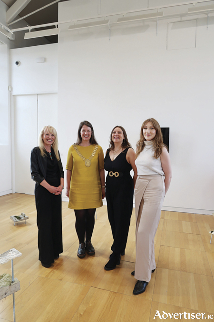 Pictured at the opening of the 'Athru, an Invocation' group exhibition at Luan Gallery were, l-r, Carmel Duffy, manager, Luan Gallery, Cllr Louise Heavin, Mayor of Athlone, Hélène Lepaon, Cultural Assistant, Luan Gallery, Aoife Banks, Curator