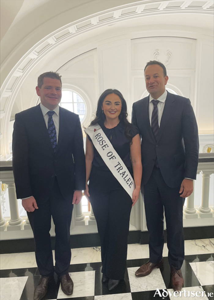 Rosemount native and Rose of Tralee, Rachel Duffy, is pictured with An Taoiseach, Leo Varadkar and Minister Peter Burke