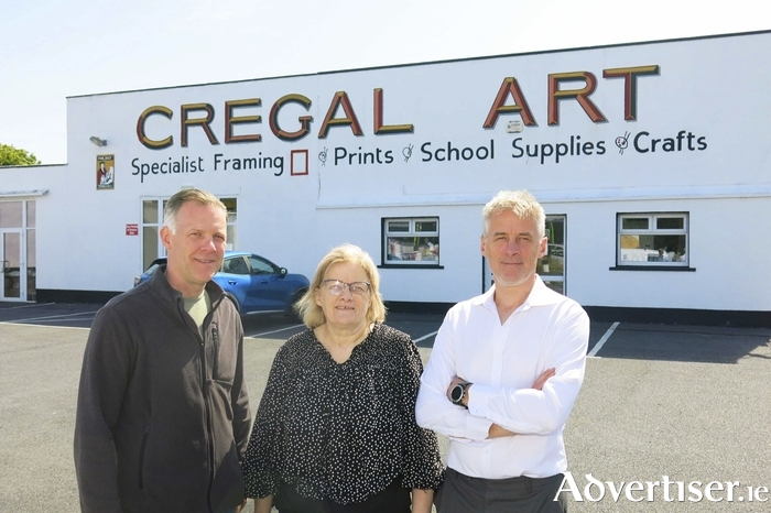 Joe Creavin, (Sales) Mary Creavin Ludden (manager) and Joe Creavin (purchasing) at their Cregal Art business on the Monivea Road. Photo: Mike Shaughnessy                        