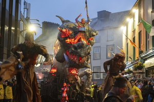 The Galway International Arts Festival brought Dragon, The Forgotten World by Planet Vapeur  to the medieval streets of Galway to the delight and awe of a a very wet festival audience. The Photo:Andrew Downes. 