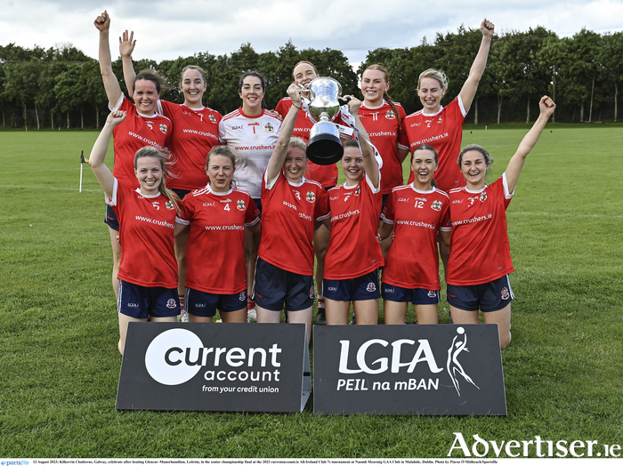  Kilkerrin Clonberne, Galway, celebrate after overcoming Glencar Manorhamilton, Leitrim, in the senior championship final at the 2023 currentaccount.ie 
All-Ireland Club 7s tournament at Naomh Mearng GAA Club in Malahide, Dublin. 
