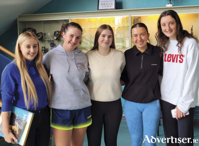 Our Lady’s Bower students pictured as they received their Leaving Certificate results.  Left to right, Claire Jane Kenny, Maria McLynn, Rebecca Coffey, Eimear Galvin and Ava Martin
