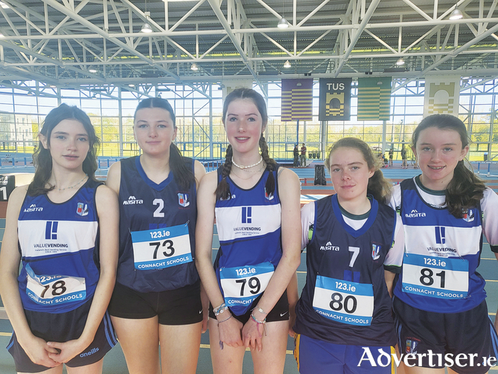 Colaiste Chiaran students who competed in the recent schools’ combined athletics event at TUS Athlone.  Left to right, Marianne Molloy, Saoirse Dunne, Alice Farrell, Lily Mulvihill, Erin McManus