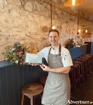 Blackrock Cottage executive head chef, Martin O&#039;Donnell, is pictured with his Best Chef in Connacht award from the Food &amp; Wine Restaurant of the Year awards. 