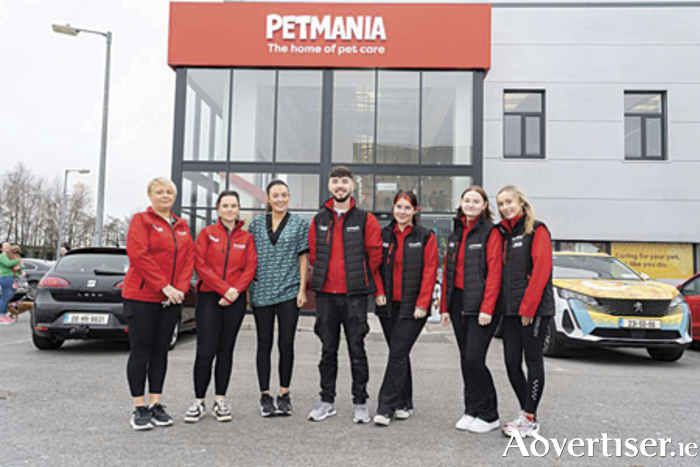 Staff members are pictured outside the new state-of-the-art Petmania store which opened in Monksland on Saturday