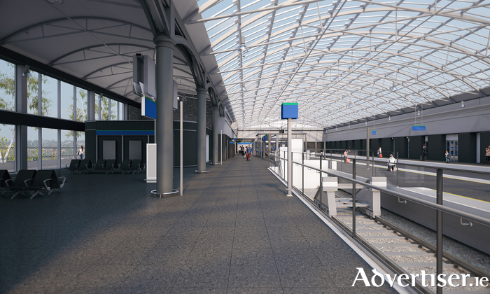 An overview of how the new train hall at Ceannt Station will look.