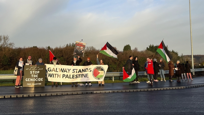 Members of the Galway branch of the Ireland-Palestine Solidarity Campaign at the opening of the Moycullen Bypass. 