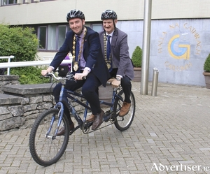 Councils not pedalling in the same direction anymore? Pictured in happier times when the City Council and County Council got on better are Mayor of Galway Cllr Mike Cubbard with Cathaoirleach of Galway County Council Cllr Jimmy McClearn some years ago.