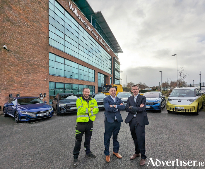 (L to R): AA Patrol Brian Scanlon, Chris Lowry, Head of Warranty and Customer Care for Volkswagen Group Ireland, and Emmet Wrafter, Head of Business Services for the AA Ireland pictured at Volkswagen Group Ireland’s Liffey Valley headquarters.