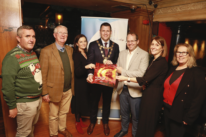 Mayor Eddie Hoare at the launch of Tonnta last week, with (L to R) Pádraic Ó Ráighne, Aindriú D’Arcy, Bernadette Mullarkey, Pádraig Ó Beaglaoich, Siubhán Nic Grianna and Mary Rodgers.