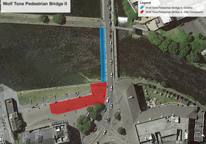 Location of new pedestrian boardwalk on Wolfe Tone bridge in blue
