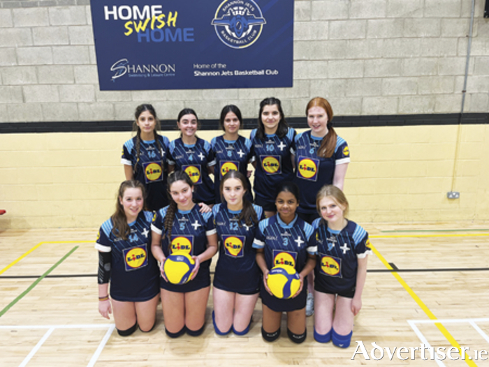 Pictured are the Our Lady's Bower Cadette volleyball tam who have progressed to the All-Ireland semi-finals after finishing top of their group against Coachford College, Cork and St Mary's Holy Faith, Dublin. 