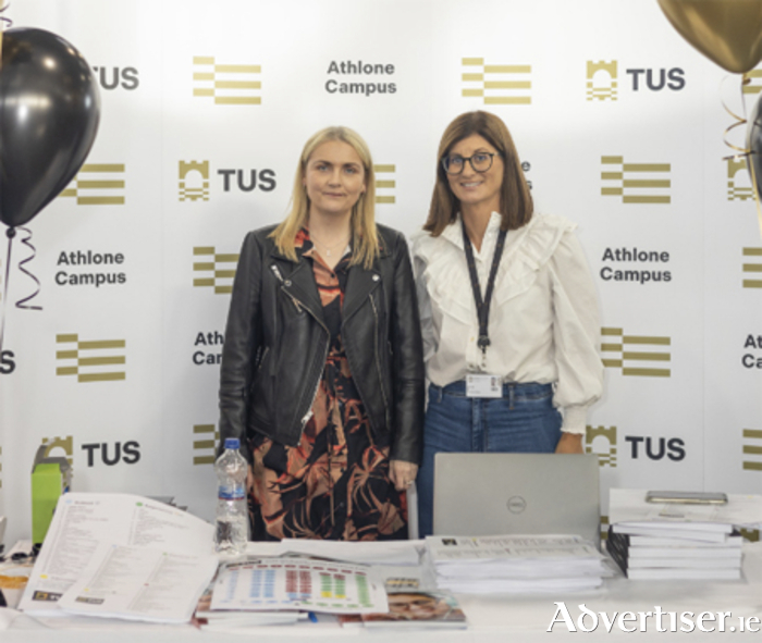 Lorraine Sammon and Denise Dolan from the TUS Careers Office are pictured at the TUS Midlands Careers Expo. 
Photo: Nathan Cafolla. 