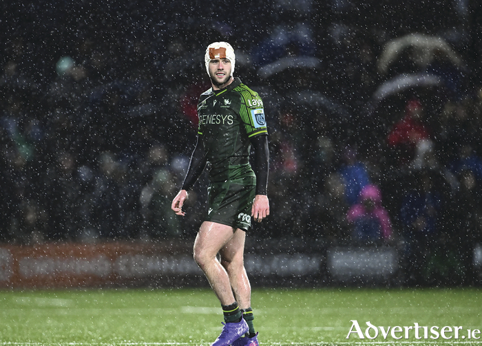 Mack Hansen of Connacht during the United Rugby Championship match between Connacht and Munster at The Sportsground in Galway. Photo by Piaras Ó Mídheach/Sportsfile