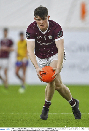 19 January 2024; Cian Monaghan of Galway during the Connacht FBD League final match between Roscommon and Galway at University of Galway Connacht GAA AirDome in Bekan, Mayo. Photo by Tyler Miller/Sportsfile