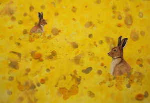 Two Hares in a Field of Gold. Helen Caird, 2023
