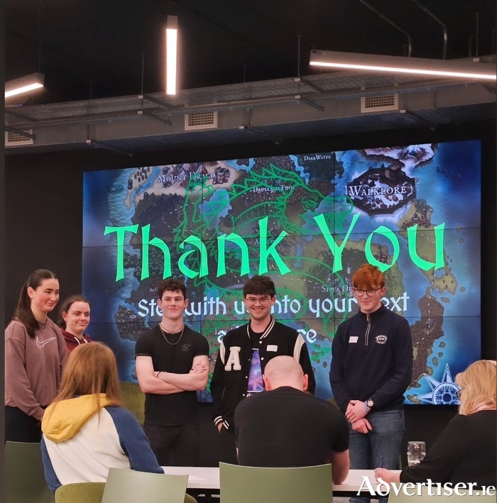 Claire Leuridan-Slevin, Ellen Grennan, Jack Maher, Daniel Percy, and John Denny - Team WalkLore - at the 2024 Hackathon.