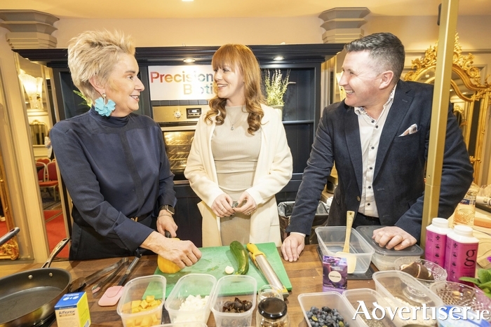 TV chef Eunice Power, Eva Eagleton-Troy, Corofin, Galway; and MC Jonathan at ‘The Gut Instinct,’ a recent event at the g Hotel Galway, sponsored by PrecisionBiotics and exploring the link between gut and brain health. Photo: Andrew Downes