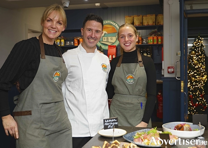 Michelle Higgins (manager, Blackrock Cottage Pantry), Martin O’Donnell (executive head chef, Blackrock Cottage), and Georgia O’Dwyer (Blackrock Cottage Pantry) are pictured at the Christmas taster evening in the Pantry. Photo: Mike Shaughnessy.