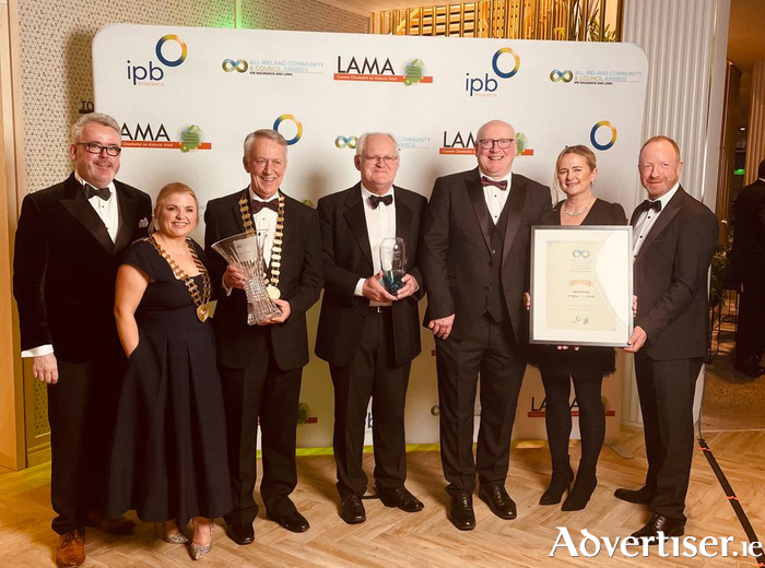 Kenny Deery and Eveanne Ryan, Galway Chamber; Cllr Liam Carroll, Cathaoirleach of Galway County Counci, Liam Conneally, Chief Executive of Galway County Council, Valerie Kelly, Galway Local Enterprise Office and Galway County Council's Alan Farrell at the 2024 All-Ireland Community and Council Awards.
