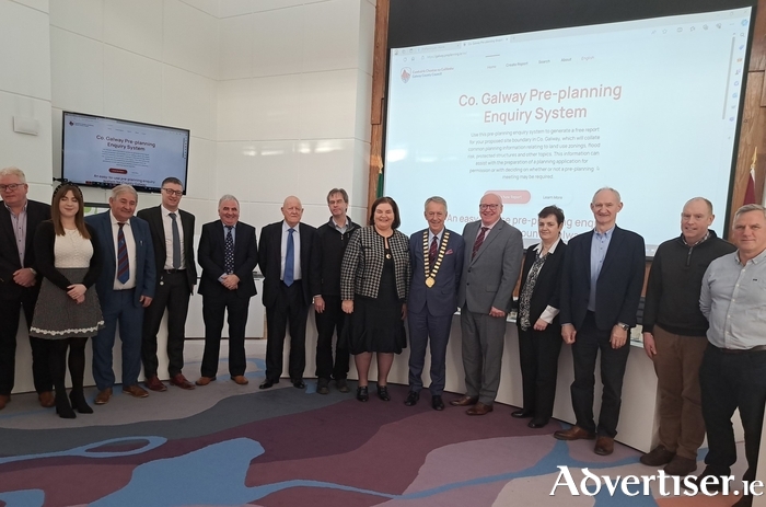 Elected Members and the executive of Galway County Council pictured at the official launch of an online pre-planning enquiry system for County Galway. Photo Galway County Council.