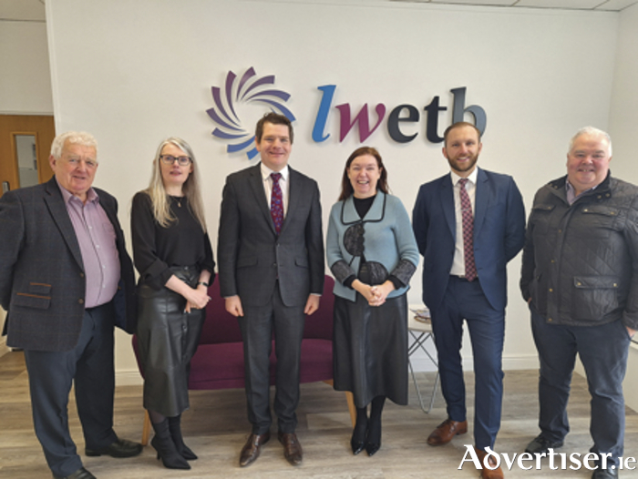 Pictured, l-r, L to R: Cllr Tom Farrell, Antoinine Healy LWETB, Minister Peter Burke, Liz Lavery, CEO LWETB, Ronan Murray LWETB, Cllr John Dolan
