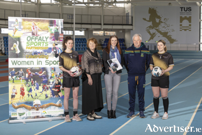 Pictured, l-r,  Kellie Brennan, Athlone Town and TUS soccer team, Miriam O’Callaghan Sport Ireland Board member, Dr Niamh Ní Chéilleachair, senior lecturer TUS Athlone Campus, Eamonn Henry, co-ordinator, Offaly Sports Partnership and Laurie Ryan, Athlone Town and TUS lecturer