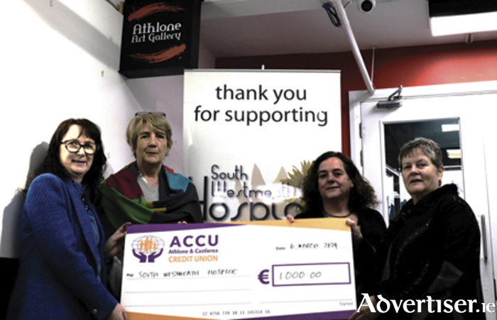 Pictured l-r, Niamh Dalby, Athlone Art Gallery, Nicky McCormick, friend of the Hospice, Aine McFadden, fundraiser with South Westmeath Hospice and Rosie Boles, Burgess of Athlone