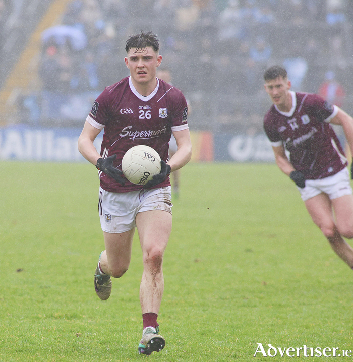 Galway’s Cillian Ó Curraoin in action from the Allianz National Football League game against Dublin at Pearse Stadium on Saturday. Photo: Mike Shaughnessy 
