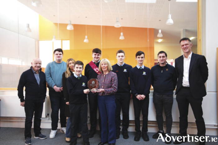 Pictured, back row, l-r, Cllr Frankie Keena, Sam Brooks, Nikka Campbell, Ryan Dolan, Fionnan Mulvey, Sean Brennan, David Hughes, Fiachra McLoughlin. Front row, l-r, Gabriel Keane and Ms Eileen Donohoe. Photo by Morgan Fagg.