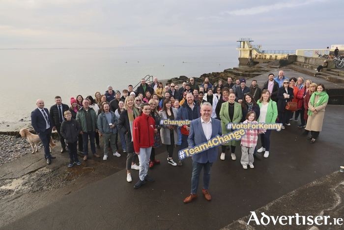Departing Galway Chamber CEO Kenny Deery, now Independent candidate for Galway City Council in the upcoming local elections pictured with supporters at Salthill for his campaign launch on Wednesday. Photo: Mike Shaughnessy.