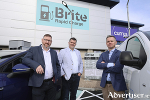 Brite Rapid Charge launched the first multi space rapid EV charge station in the West of Ireland at Galway Retail Park on Wednesday, attending the launch were Des Mulhare, EV Ready, Owen Murray, Siemens and Colin Barry, MD Brite. Photo: Mike Shaughnessy Brite Rapid Charge Station Launch