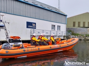 Galway RNLI volunteer crew on board the Atlantic 85 lifeboat Binny during a recent training exercise.