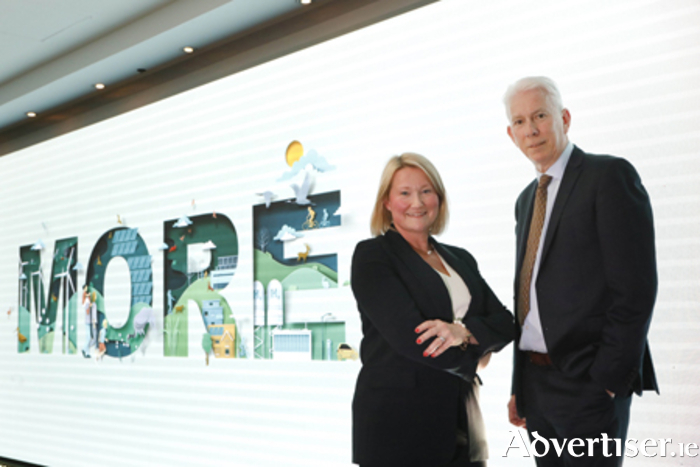 Bord na Móna and Amazon Web Services (AWS) have announced a strategic collaboration that will see AWS become the first business to join Bord na Móna’s first Eco Energy Park in the Midlands. Pictured are Lindsay McQuade, Director of Energy, EMEA, Amazon Web Services and Tom Donnellan, Chief Executive, Bord na Móna 
