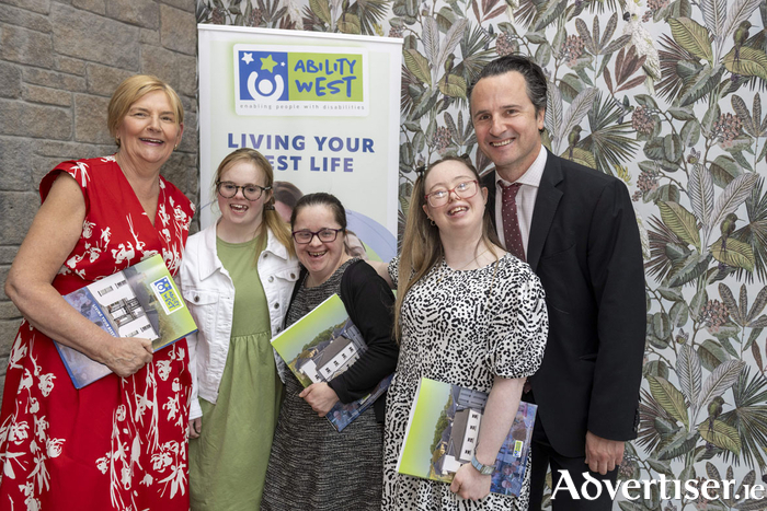 Ability West CEO Julie Silke Daly with  Aoife King, Joanne Lawless and Jenny Keaveney and chairman Ability West Kevin Newell  at the Ability West AGM 2024 in The Clybaun Hotel. 