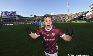 Johnny McGrath of Galway celebrates after the GAA Football All-Ireland Senior Championship quarter-final match between Dublin and Galway at Croke Park in Dublin. Photo by Stephen McCarthy/Sportsfile