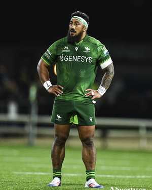 Bundee Aki of Connacht during the United Rugby Championship match between Connacht and Leinster at Dexcom Stadium in Galway. Photo by Brendan Moran/Sportsfile