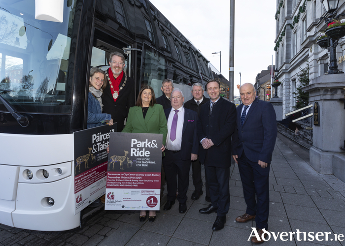 L – R: Cllr Eibhlin Seoigthe, Deputy Mayor of the City of Galway, Cllr Níall McNelis, Kathy O’Donnell (Irish Rail), Theo McLoughlin (Galway City Council), Tommy Callinan (Callinan Coaches), Paul Quinn (Galway City Council), Leonard Cleary (Chief Executive, Galway City Council), Patrick Greene (Director of Services, Operational Development, Galway City Council).