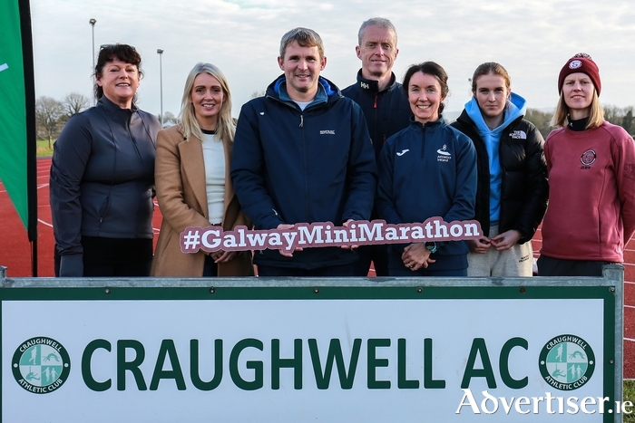 From left to right - Aine Fahy (Craughwell AC Chairperson), Joanne O’Boyle (Pamex), Loic Bocquet (Race Director), Tom Tuohy (Craughwell AC), Anna Grealish (Athletics Ireland), Amélie Bocquet (Craughwell AC) and Lorraine Treacy (Galway Sports Partnership).