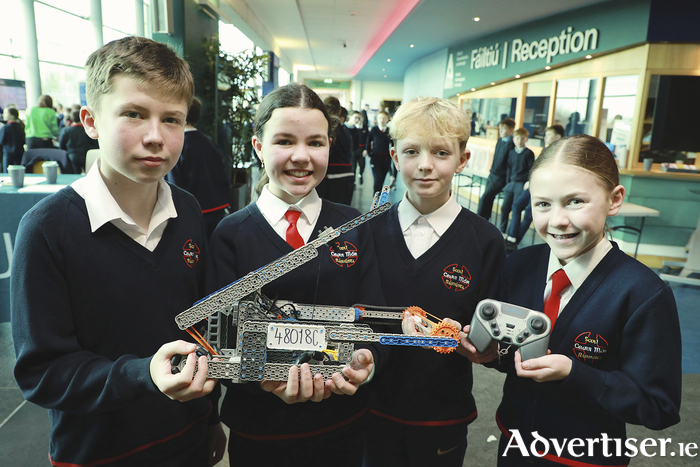 At the regional primary schools VEX Robotics competition hosted by ATU, sponsored by Trane Technologies pupils from Carnmore NS L-R Cian O'Flynn, Roise Leonard, Ben Fleming, and Cliodhna Cunningham. Photo Sean Lydon
